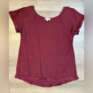 Umgee Women's Maroon Fringe Sleeve Top